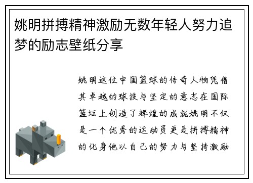姚明拼搏精神激励无数年轻人努力追梦的励志壁纸分享